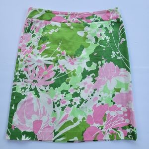 Talbots Green Pink White Floral Skirt Fully Lined size 10